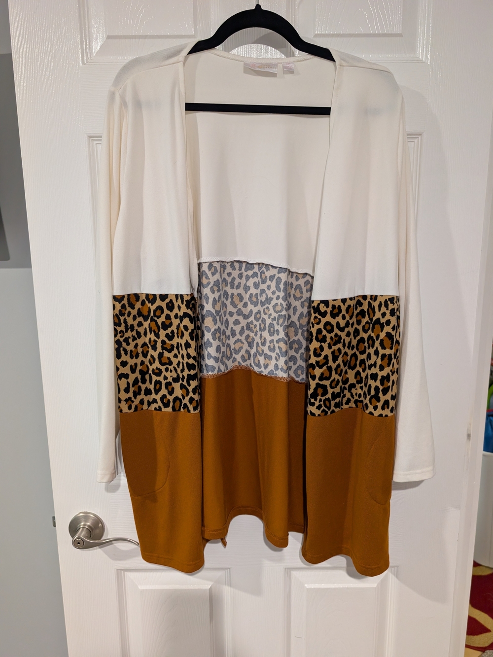 Belle by Kim Gravel Brushed Knit Animal Print Colorblock Duster Cardigan in XLP